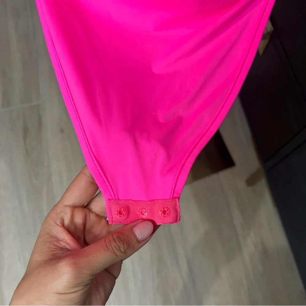NWT Neon Pink Asymmetric Bodysuit - Picture 2 of 5